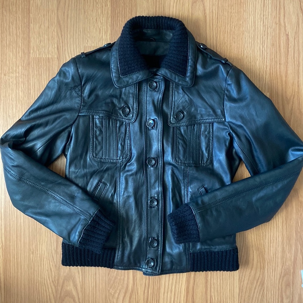 ❤️ Sword Black Leather Button Jacket Size Large